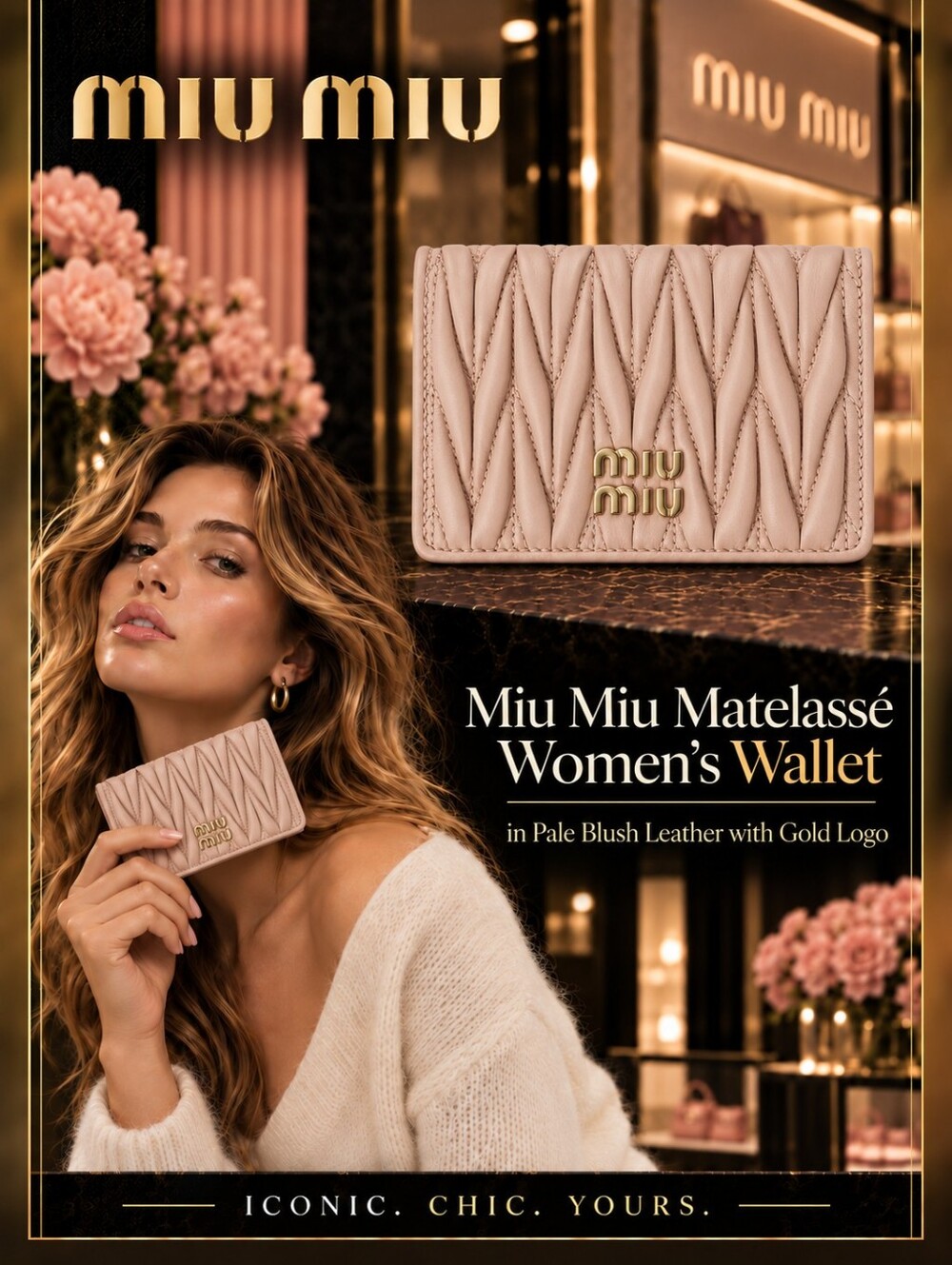 New🔥 !Miu Miu Pink Matelassé Leather Zip-Around Wallet